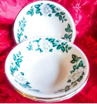3 Vintage Homer Laughlin Nassau Eggshell Nautilus White Rose Dessert Bowls Usa
