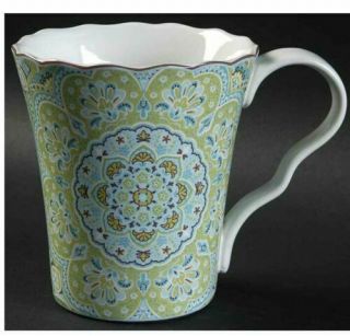222 Fifth Lyria Teal Coffee Latte Mug Cup Fine Porcelain Dishwer Microwave Safe