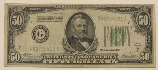 1928 A $50 Redeemable In Gold Federal Reserve Green Seal Chicago Us Banknote