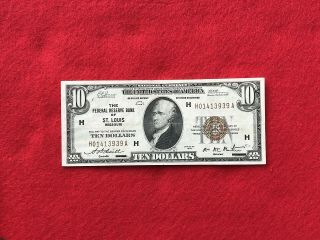 Fr - 1860h 1929 Series $10 St Louis Federal Reserve Bank Note Frbn Very Fine