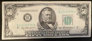 1950 B $50 Fifty Dollar Federal Reserve Note B21431876a " Crisp " See Pictures