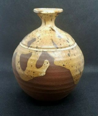 Stoneware Weed Pot Vase Brown Signed Taylor 4.  5 "