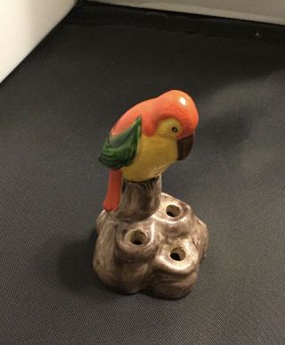 Vintage Ceramic Flower Frog Hand Painted Bird Parrot Made In Japan