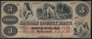 1862 $3 Lincoln County Bank Wiscasset Maine Obsolete Bank Note " Vf "
