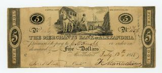 1815 $5 The Merchants Bank Of Alexandria,  D.  C.  Note