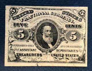 1863 5 Cents Fractional Currency Spencer Clark Fr 1238 With " A " At 8:45