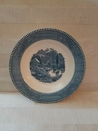 Vintage Currier & Ives Blue 8 3/4 " Soup Bowl By Royal China Usa