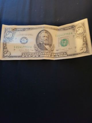 1988 $50 Fifty Dollar Bill Federal Reserve Note York Vintage Money Chicigo