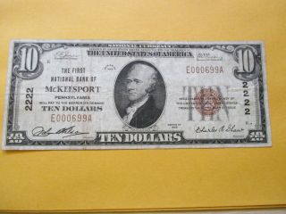 1929 $10 The First National Bank Of Mckeesport,  Pennsylvania