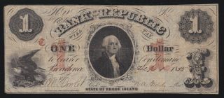Us $1 Bank Of The Republic Rhode Island Obsolete Currency Note Vf