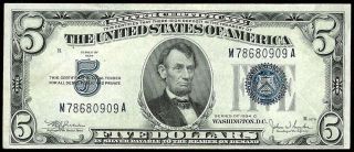 1934 C United States $5 Dollar Silver Certificate Note Uncirculated