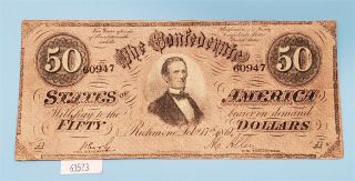 West Point Coins Confederate $50 Feb 17th 1864,  Note 60947,  T - 66