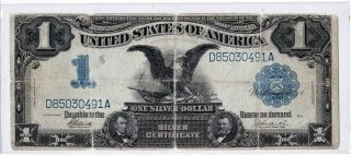 1899 $1 Black Eagle Silver Certificate Large Fr - 234 Elliott / Burke Circulated