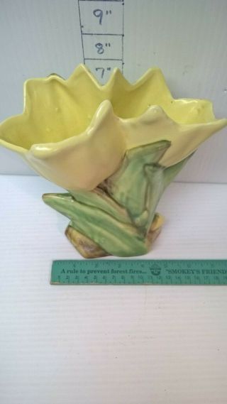 Vintage McCoy Pottery Double Tulip Vase Yellow and Green 2