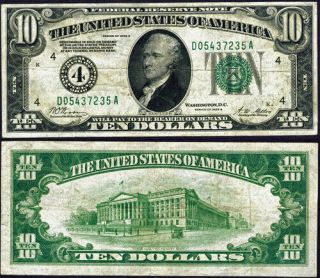 Fr.  2001 D $10 1928 - A Federal Reserve Note Cleveland Vf