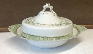 Antique 19thc Transferware Semi Porcelain Wedgwood " Ideal " Covered Butter Dish