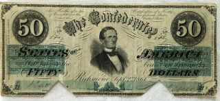 Confederate States 1861 $50 Green Note Hand Signed & Numbered