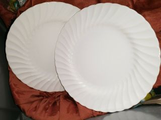 2 Vintage Sheffield Bone White China Dinner Plate Swirl Rim 10 1/4 " Usa