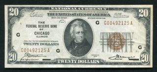 Fr.  1870 - G 1929 $20 Frbn Federal Reserve Bank Note Chicago,  Il Extremely Fine