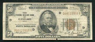 Fr.  1880 - D 1929 $50 Frbn Federal Reserve Bank Note Cleveland,  Oh (f)