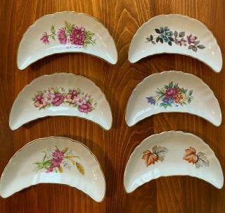 Set Of 6 Vintage Cm Inc Chadwick Crescent Shape Bone Plates Dishes Made In Japan