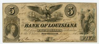 1862 $5 The Bank Of Louisiana Note - Civil War Era W/ " Forced Issue " Stamp