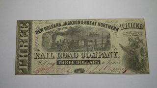 $3 1861 Orleans Louisiana La Obsolete Currency Bank Note Bill Rail Road Co.