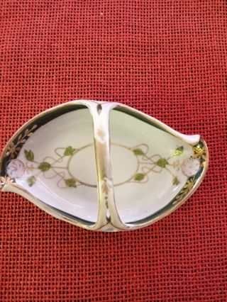 Vintage NIPPON CHINA Relish Candy Nut Dish Gold Pink Green 8 