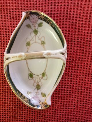 Vintage NIPPON CHINA Relish Candy Nut Dish Gold Pink Green 8 