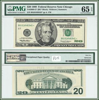 1999 Star $20 Chicago Federal Reserve Note Pmg 65 Epq Gem Unc Frn