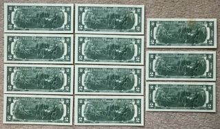 (11) Consecutive 1976 $2 Federal Reserve Notes FRN w/ First Day of Issue Stamps 2