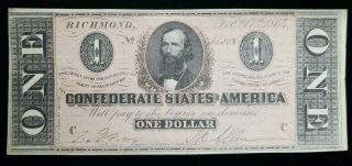 1864 $1 Confederate States Of America Note T - 71