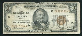Fr.  1880 - D 1929 $50 Frbn Federal Reserve Bank Note Cleveland,  Oh (c)