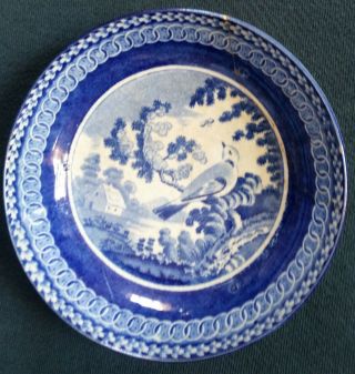 Antique / Vtg Sm Blue & White Dish / Bowl w Bird & Scene - Oriental,  England? 2