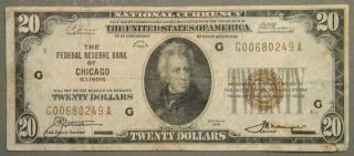 1929 Series G U.  S.  Twenty Dollar National Currency Note Chicago