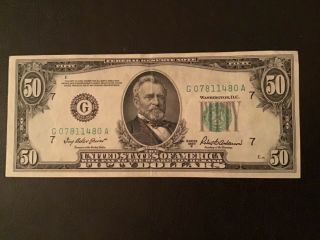 1950 B $50 Fifty Dollar Federal Reserve Note Old Money U.  S.  Currency Chicago