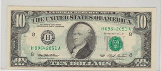 Kappyscoins 12019 1993 $10.  00 Off Set Error Crisp Choice Unc Fr Bank Note