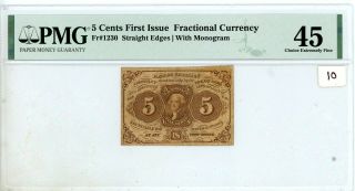 5 Cents Fractional Currency First Issue Pmg Ef45 Fr - 1230 10