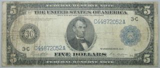 1914 Federal Reserve Note $5 Large Size Currency Five Dollars Philadelphia
