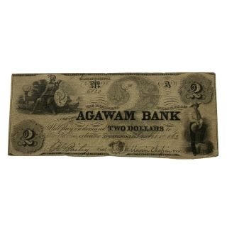 1863 Massachusetts $2 Obsolete Currency The Agawam Bank,  Springfield Mass