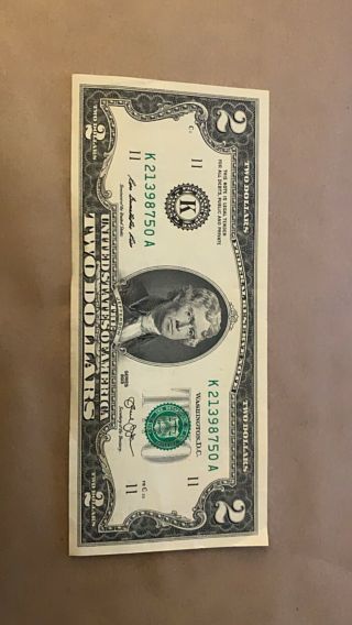 1976 Two $2 Dollar Bill Star Note With Low Serial Number