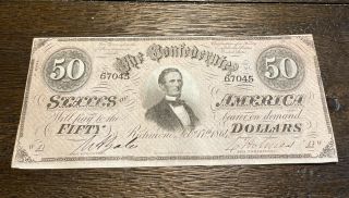 Civil War Confederate Csa T - 66 $50 Note Obsolete Currency Jefferson