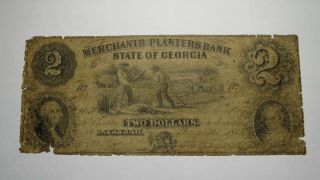 $2 1856 Savannah Georgia Ga Obsolete Currency Bank Note Bill Merchants Planters