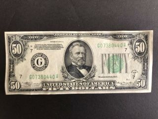 1934 A Fifty Dollar Federal Reserve Note $50 Bill