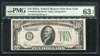 Fr.  2006 - B 1934 - A $10 Frn Federal Reserve Note York,  Ny Pmg Unc - 63epq