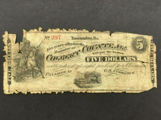 Usa 5 Dollars Obsolete - - Colbert County,  Alabama Tuscumbia 1872 Low Grade