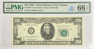 1969 $20 Federal Reserve Note,  Atlanta,  Pmg 66 Epq.  Gem Uncirculated.  Fr 2067 - F