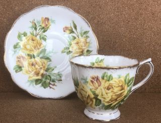 Vintage Adderley Fine Bone China Tea Cup & Saucer Yellow Green Roses