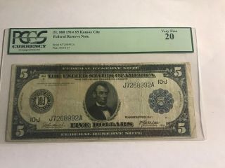Fr.  880 1914 Frn $5 Kansas City Pcgs 20 Very Fine