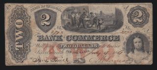 Us Georgia $2 1861 Bank Of Commerce Obsolete Currency Note F - Vf